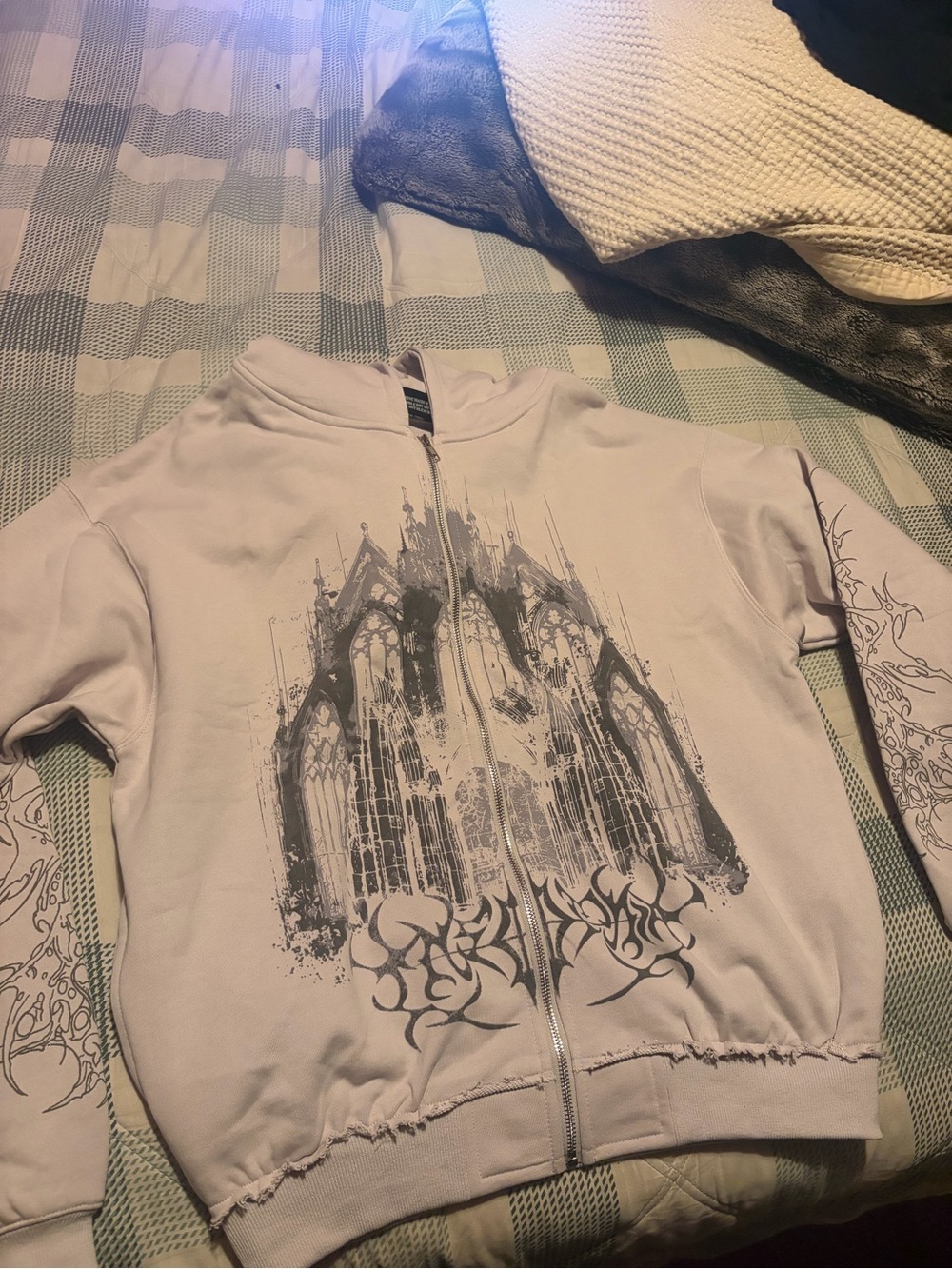 Insomnia Men’s Light Gray Graphic Zip-Up Hoodie Jacket